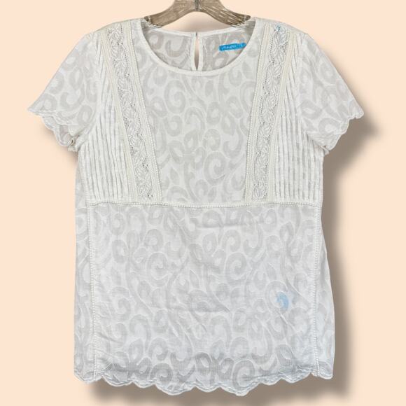 J. McLaughlin Top Womens S White Lace Embroidered Boho Floral Blouse Summer Soft - Picture 1 of 13